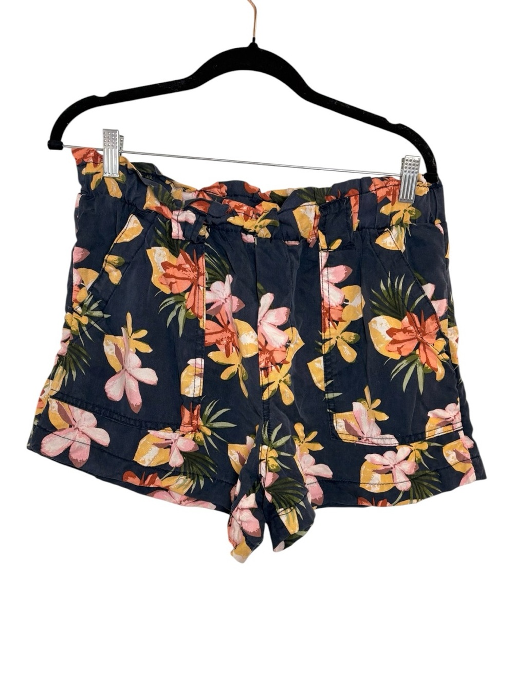 Time And Tru Navy Tropical Floral Drawstring Shorts Preppy Vacation Medium